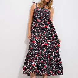 Trend Alacati stili Smocked Abstract Printed Maxi Dress-image-57