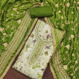 SHADOW & SAINING Floral Beads & Stones Embroidered Semi-Stitched Dress Material-image-8