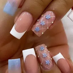 STYFY Set Of 24 Stick On Artificial Nails With Nail Buffer & Manicure Stick - Floral Frenc-picture-49