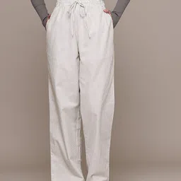 Popnetic Women Striped Cotton-Linen Wide Leg Trousers-picture-38