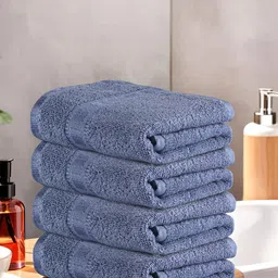Kuber Industries Blue 4 Pieces Self Designed GSM 225 Face Towels GSM 225-69