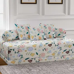 Arrabi 6-Pcs Cream-Color & Blue Printed Cotton Diwan Set-21