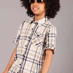 V-Mart Boys Checked Spread Collar Cotton Casual Shirt-image-39