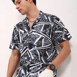 SHOWOFF Men Comfort Relaxed Fit Cuban Collar Abstract Printed Cotton Casual Shirt-picture-34