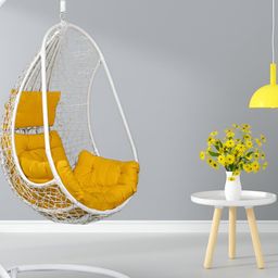 Swingzy White & Yellow Textured Hammock Swing With Cushion Set-49