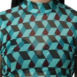 Popwings Women Geometric Printed Round Neck Net Crop Top image 5
