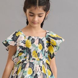 My Milestones Girls Tropical Print Flutter Sleeve Tropical Cotton Peplum Top-picture-35