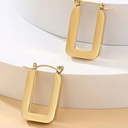 MYKI Contemporary Gold-Plated Square Shaped Drop Earrings-49