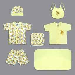 Born Babies Infants Pack Of 7 Piece Pure Cotton Printed Baby Apparel Gift Set-image-11
