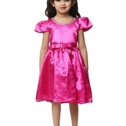 Shahina Fashion Girls Solid Cape Sleeve Satin A-Line Dress-image-94