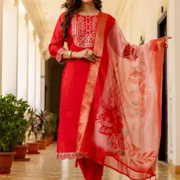HETVI CREATION Women Embroidered Kurta with Trousers & Dupatta-image-29