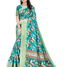 J 6 DESIGNER Floral Zari Silk Blend Block Print Saree-picture-8
