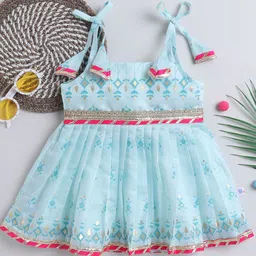 MANY FROCKS & Girls Floral Print Tie-Ups Detail Accordion Pleated Fit & Flare Dress-image-17