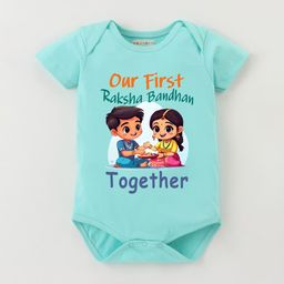 BLUSHES Infants Our First Raksha Bandhan Together Printed Pure Cotton Half Sleeve Bodysuit-image-63