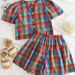 LULU & SKY Girls Checked Top with Shorts-picture-0