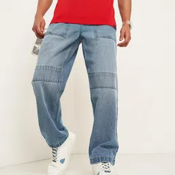 People Men Flared Low Distress Light Fade Jeans-image-54