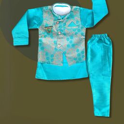 QUTIE NINJA Boys Blue Sherwani With Kurta Waistcoat With Dhoti Pyjama-26