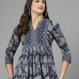 QOMN Women Cotton Ethnic Motifs Printed Mandarin Collar Ethnic Cotton Peplum Top-picture-19