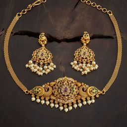 Anouk Gold-Plated Cubic Zirconia-Studded & Pearls Beaded Jewellery Set-44