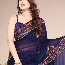MAGNEITTA Women Floral Printed Pure Georgette Leheriya Saree-picture-17