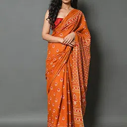 JALTHER Ethnic Motifs Pure Cotton Block Print Saree-43