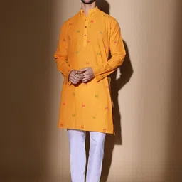 MOSHI Geometric Printed Band Collar Pure Cotton Straight Kurta-picture-51