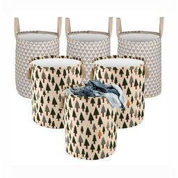 Aura 6Pcs Grey & Green Printed Cotton Foldable Laundry Bag With Handle - 60 L-9