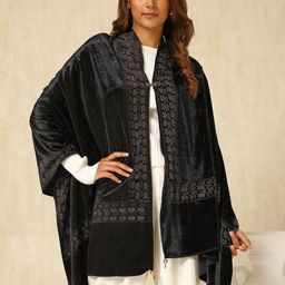 Soch Women Ethnic Motifs Embroidered Velvet Shawl-36