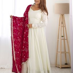 Fusionic Pure Silk Anarkali Ethnic Dress With Embroidered Dupatta-image-25