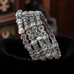 The Pari Set Of 4 Silver-Plated Artificial Stone-Studded Bangles image 2