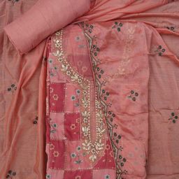 SHADOW & SAINING Ethnic Motifs Printed Beads And Stones Cotton Unstitched Dress Material-image-0