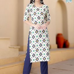 HERE&NOW Selection Of 2 Geometric Printed Round Neck Straight Kurta With Trousers-24