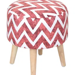 Shadowkart Maroon & White Printed Wooden Round Shaped Ottomans-33