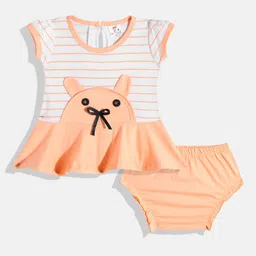 BABYMAX Infant Girls Striped Puff Sleeve Pure Cotton Drop-Waist Dress With Bloomers-image-65