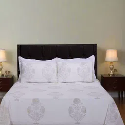 SHAHENAZ Beige & Brown Floral 220 TC Queen Bedsheet with 2 Pillow Covers-image-46