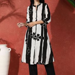 Sangria Floral Printed Pure Cotton Straight Kurta & Trousers-42