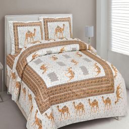 Bombay Spreads Blue & Beige Printed Pure Cottton 180 TC King Bedsheet Set-2.74 m x 2.20 m-image-23