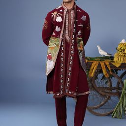 KALPRAAG Men Floral Embroidered Regular Sequinned Kurta with Trousers & With Dupatta-picture-13