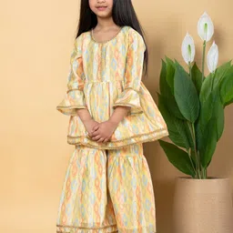 Readiprint Fashions Girls Printed Pleated Gotta Patti Chanderi Cotton Kurti with Sharara-picture-21