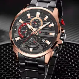 Curren Men Brass Dial & Stainless Steel Bracelet Style Straps Analogue Watch CR-8415-Black RG-image-60
