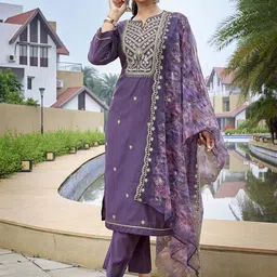 Royal Export Women Ethnic Motifs Embroidered Regular Thread Work Kurta with Trousers & With Dupatta-47
