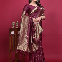 yourwishWomen Woven Design Zari Banarasi Saree-image-2