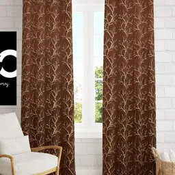 Aura Coffee Brown & Gold-Toned Room Darkening Window Curtain-picture-25