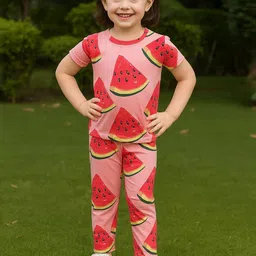 Piku Store Girls Printed Pure Cotton T-shirt With Joggers-picture-3