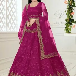 F Plus Fashion Girls Maroon Net Semi-Stitched Lehenga Choli-picture-27