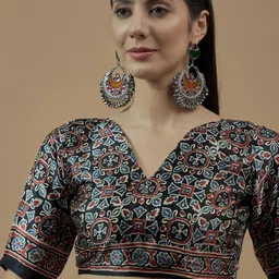 Anouk Ajrak Block Poly Crepe Block Print Saree image 4