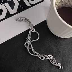 StyleCast x Revolte Men Stainless Steel Silver-Plated Stones Studded Link Bracelet-10