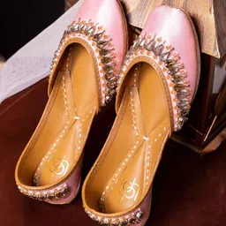 LORYPHILORY Women Leather Embellished Square Toe Mojaris Flats-image-59