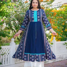 IKRASS Women Floral Printed Kurta Panelled Aline Calflength-image-52
