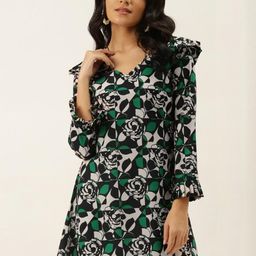 CORSICA Floral Print Bishop Sleeve Ruffled Georgette A-Line Dress-image-73